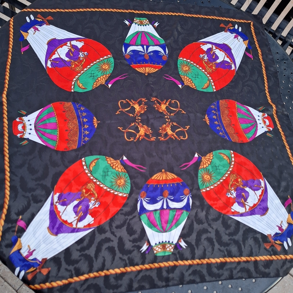 Hot Air Balloon Scarf Vintage Large Bright Colors Wrap Silky Classic Retro